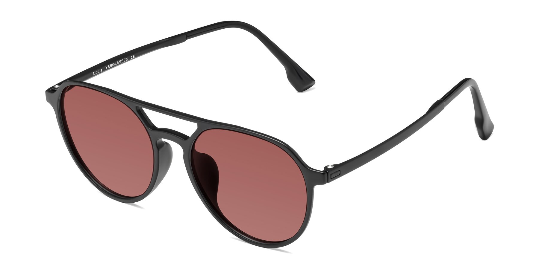 Angle of Louis in Matte Black with Garnet Tinted Lenses