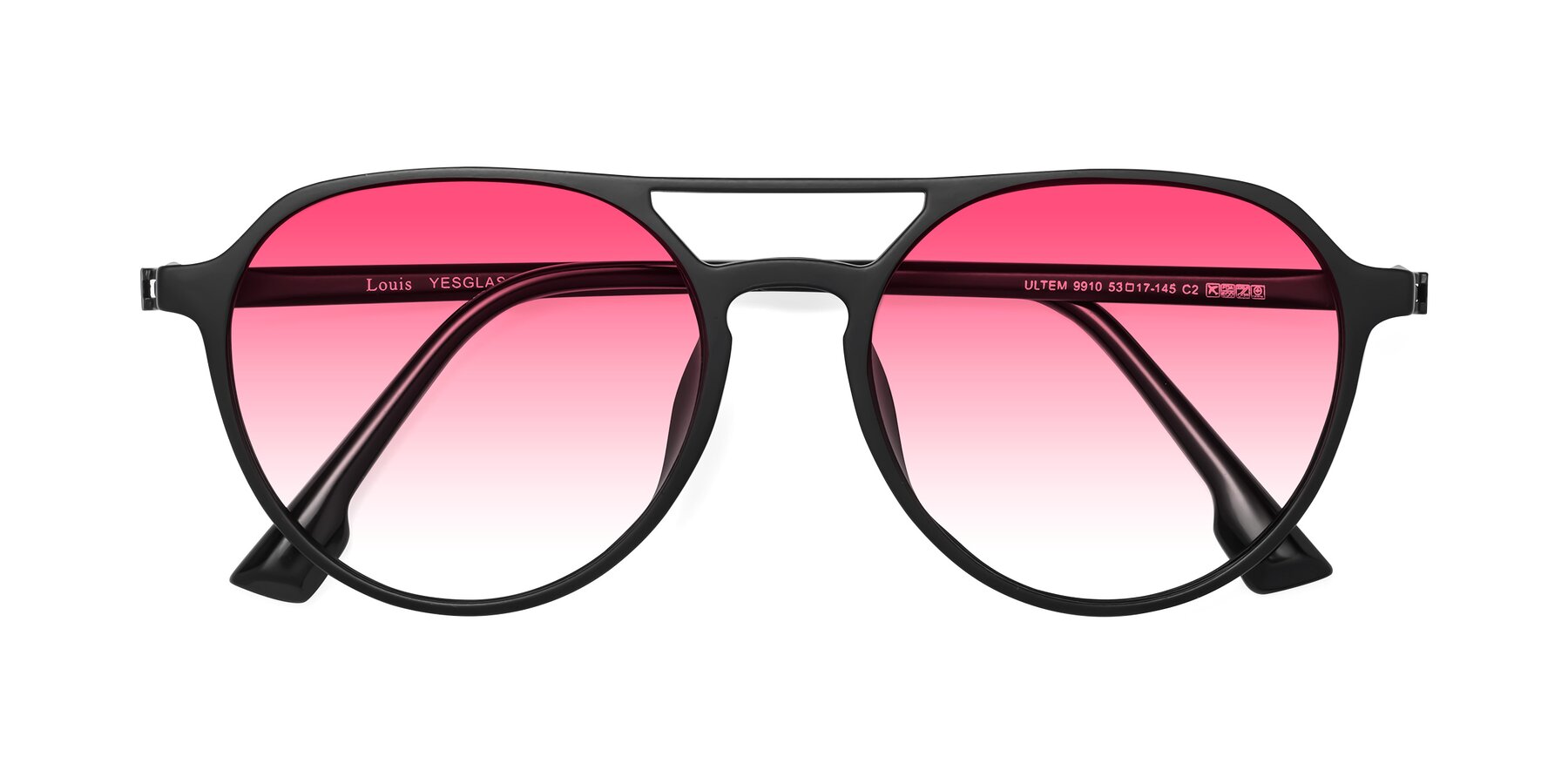 Folded Front of Louis in Matte Black with Pink Gradient Lenses