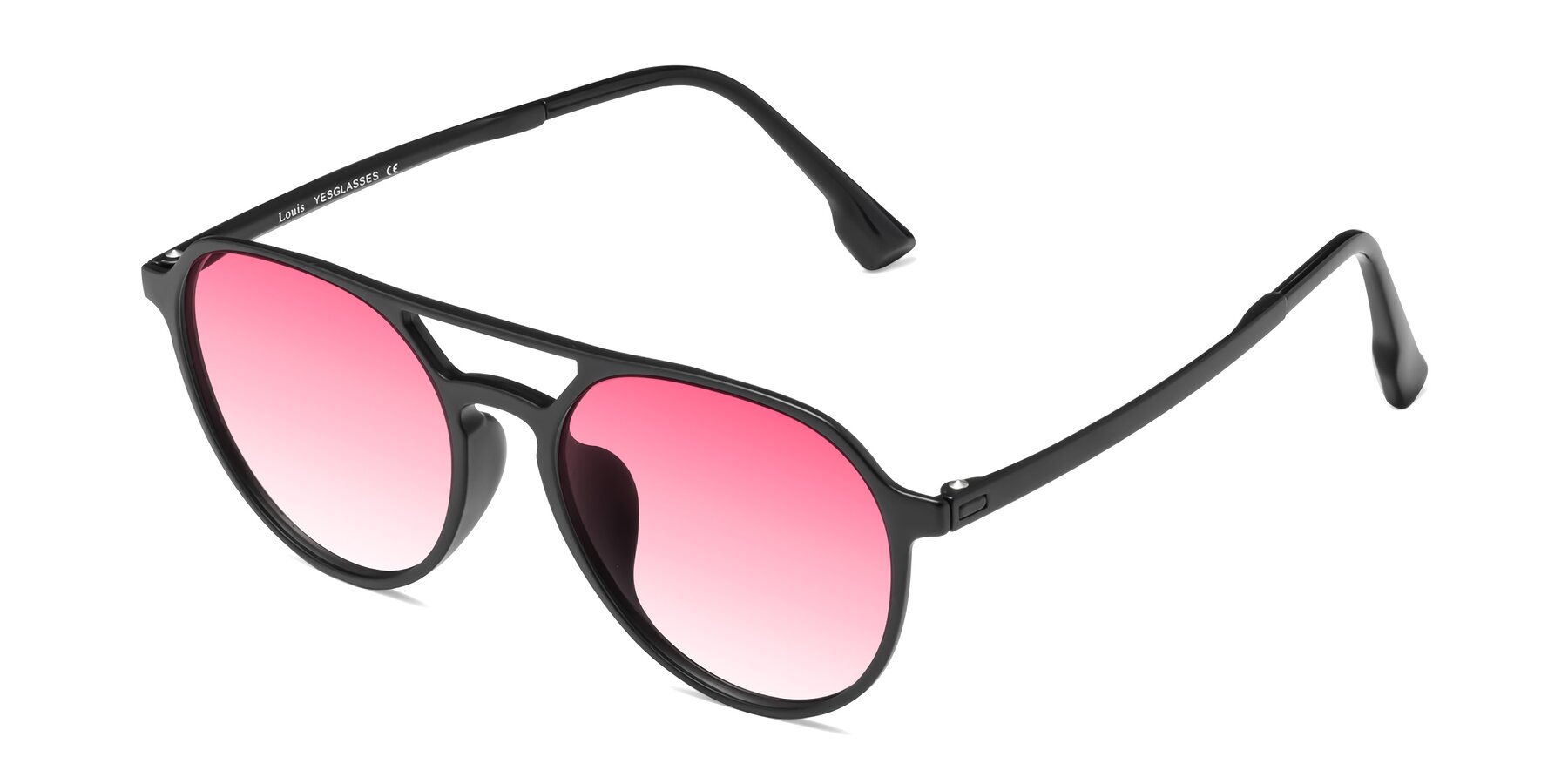 Angle of Louis in Matte Black with Pink Gradient Lenses