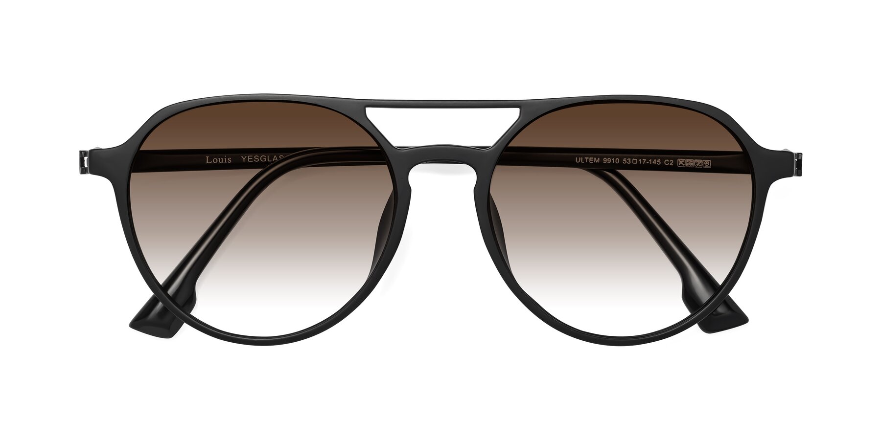 Folded Front of Louis in Matte Black with Brown Gradient Lenses