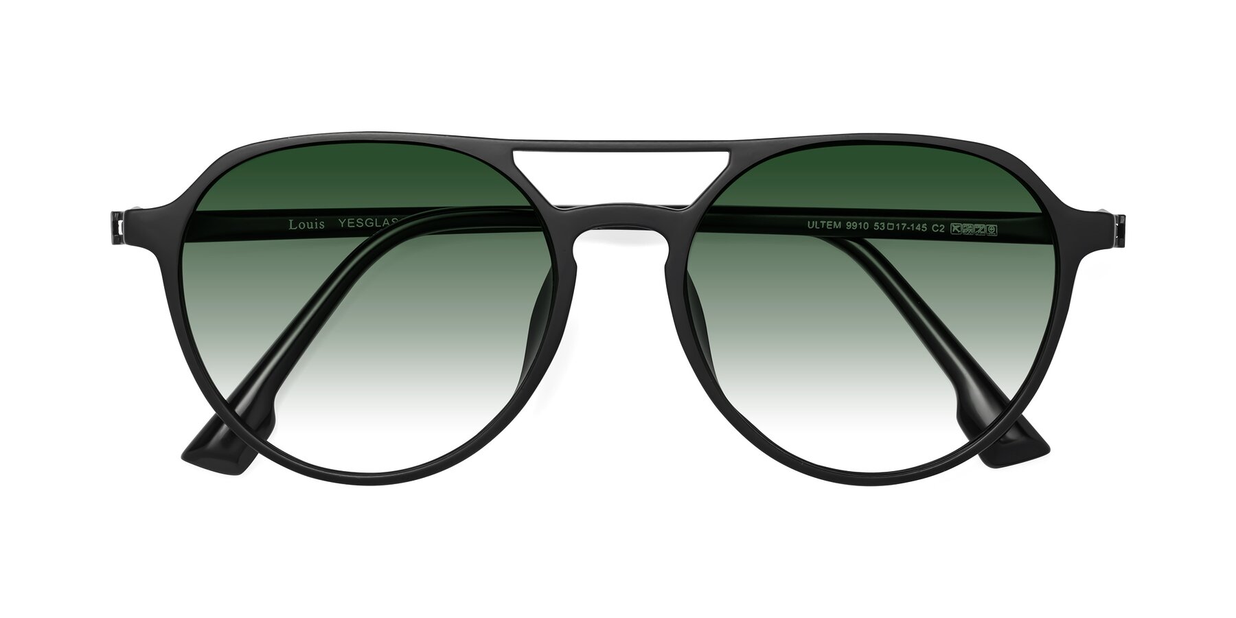 Folded Front of Louis in Matte Black with Green Gradient Lenses