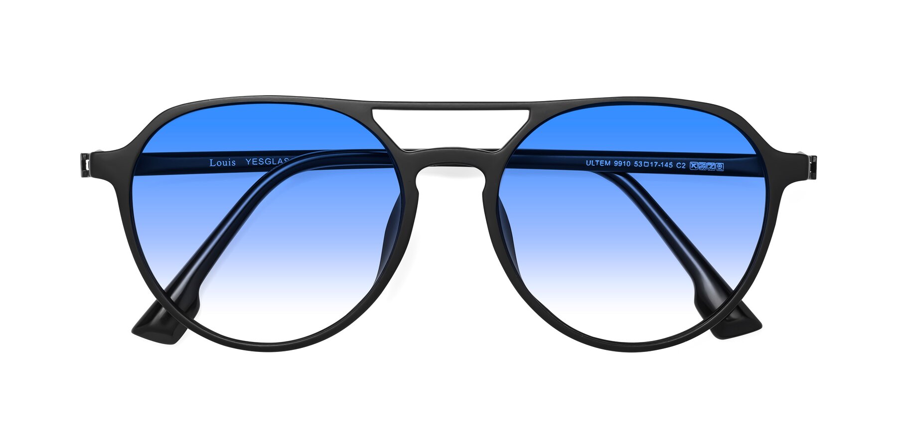 Folded Front of Louis in Matte Black with Blue Gradient Lenses