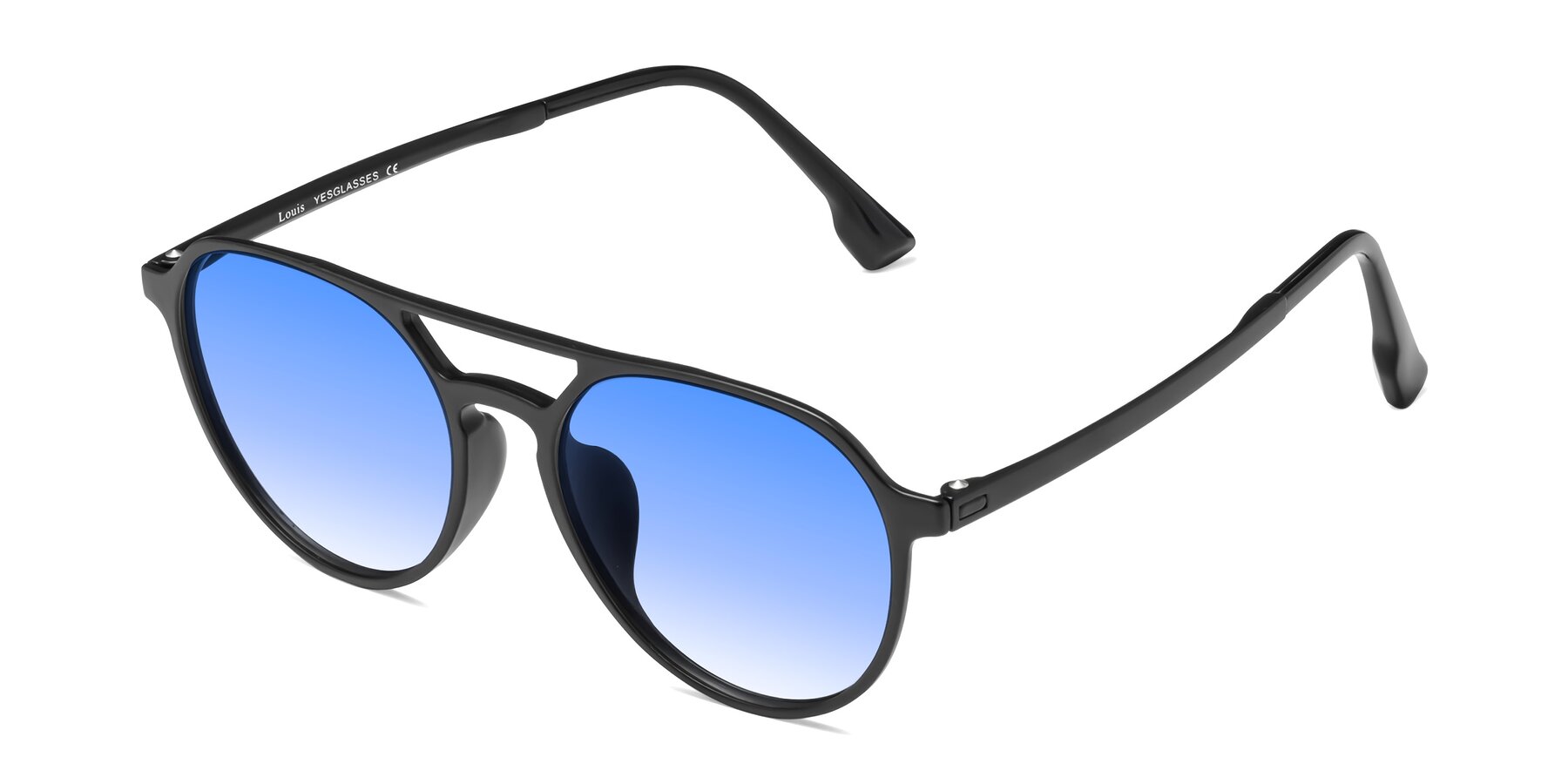 Angle of Louis in Matte Black with Blue Gradient Lenses