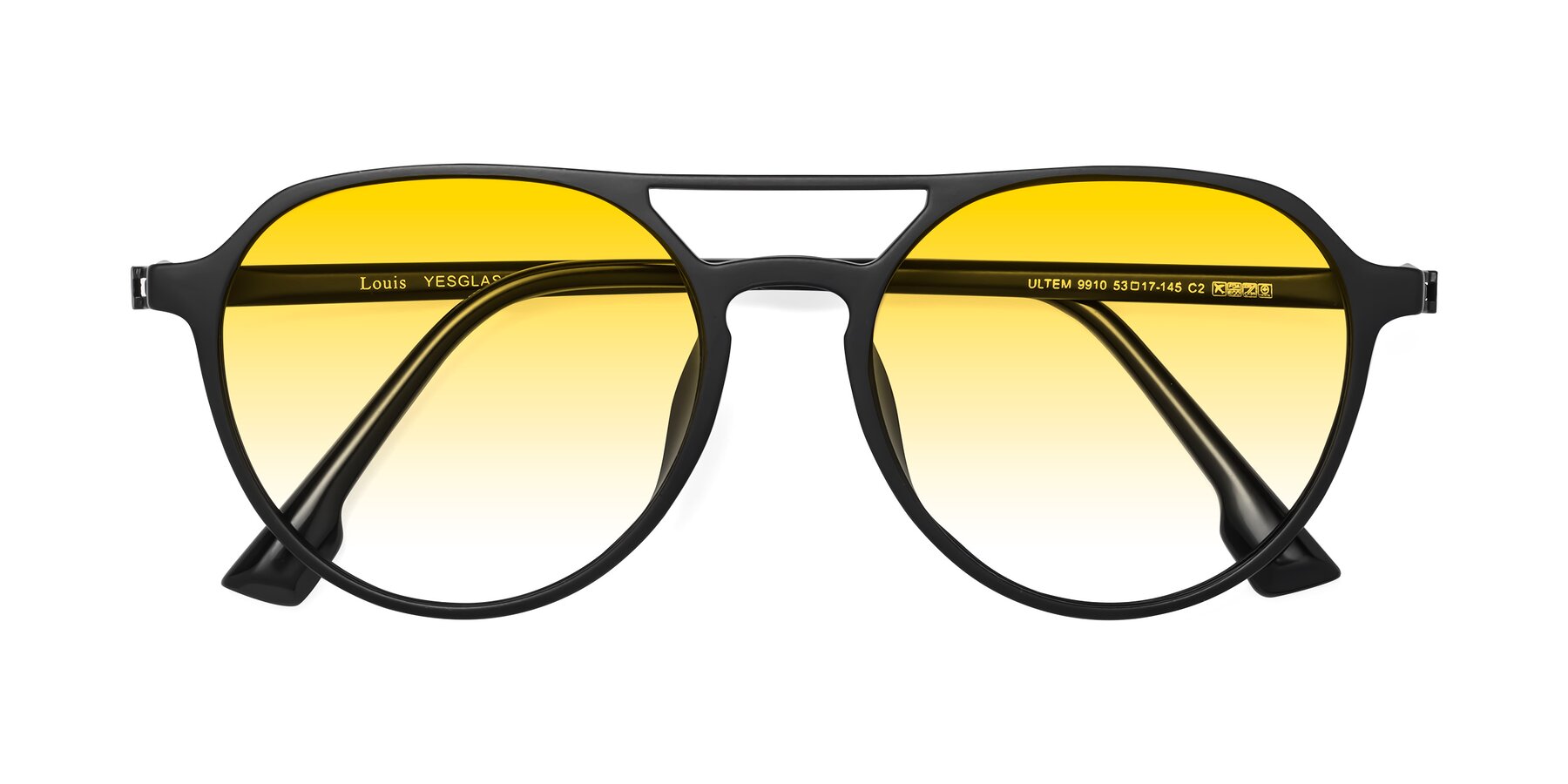 Folded Front of Louis in Matte Black with Yellow Gradient Lenses