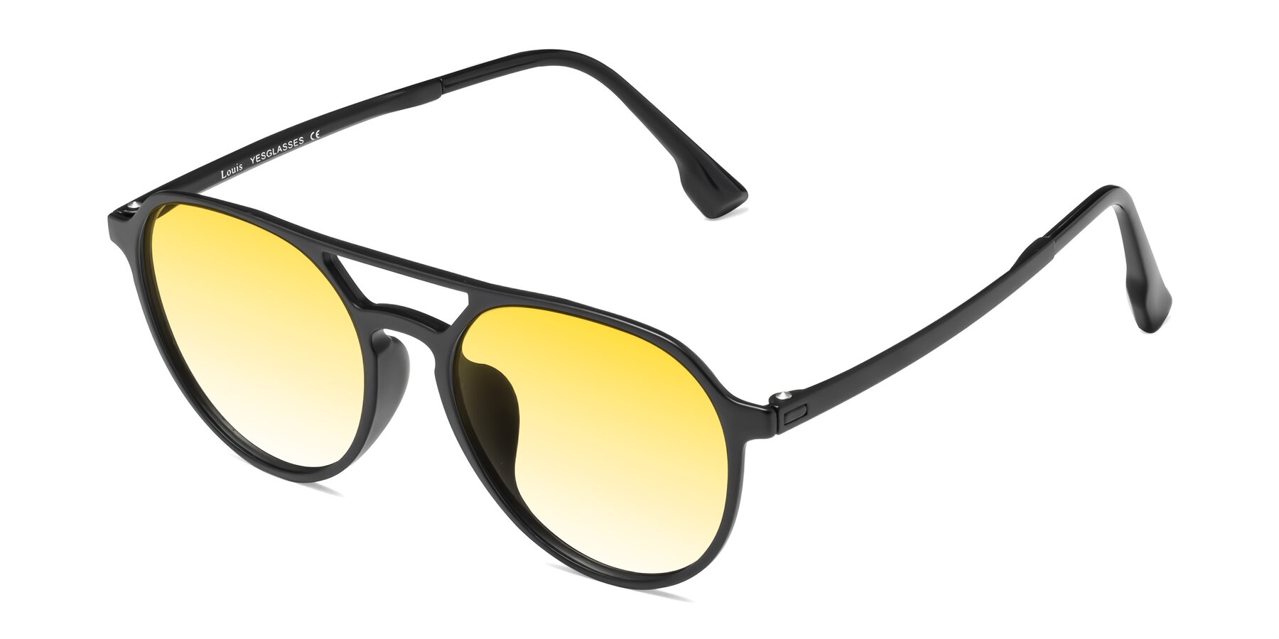 Angle of Louis in Matte Black with Yellow Gradient Lenses