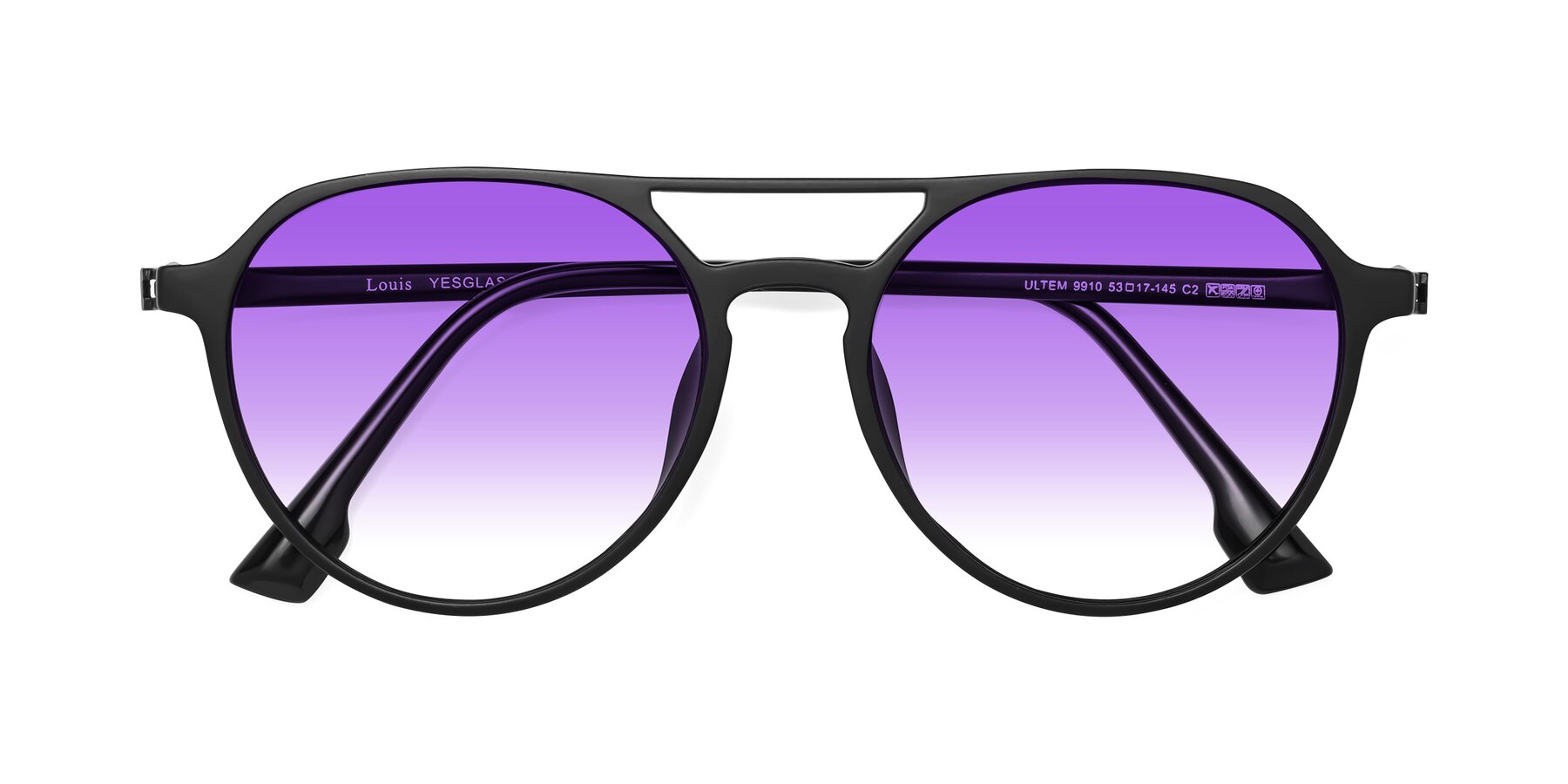 Folded Front of Louis in Matte Black with Purple Gradient Lenses