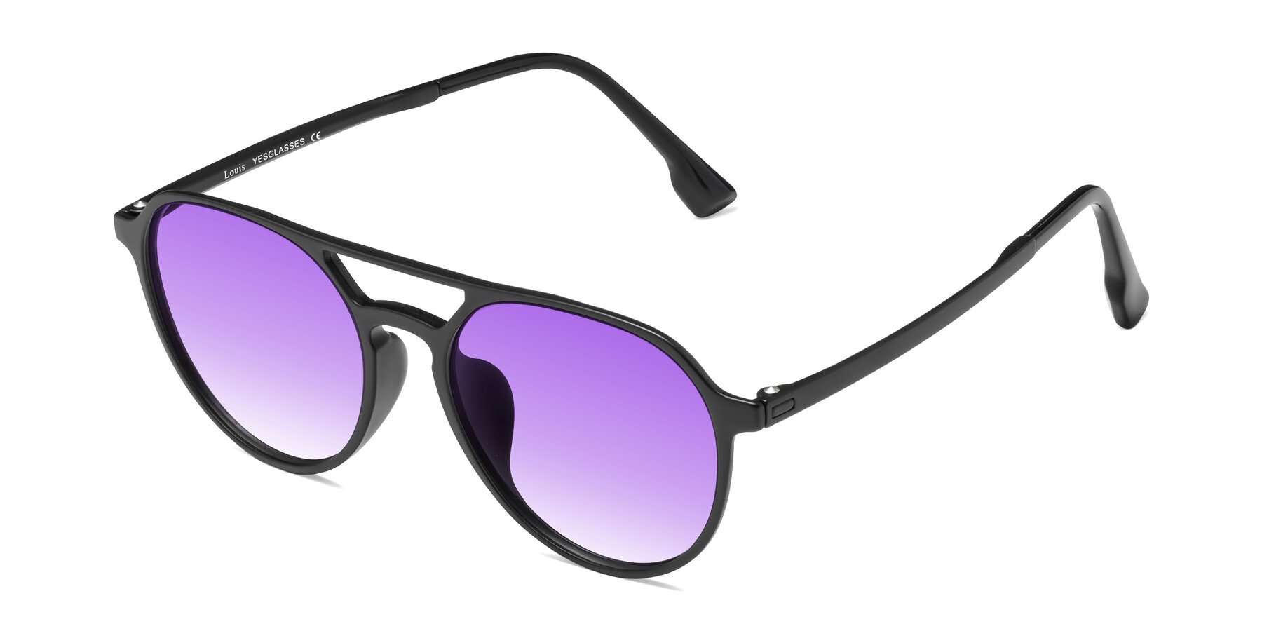 Angle of Louis in Matte Black with Purple Gradient Lenses