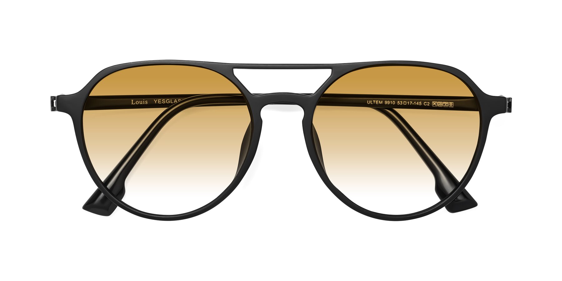 Folded Front of Louis in Matte Black with Champagne Gradient Lenses