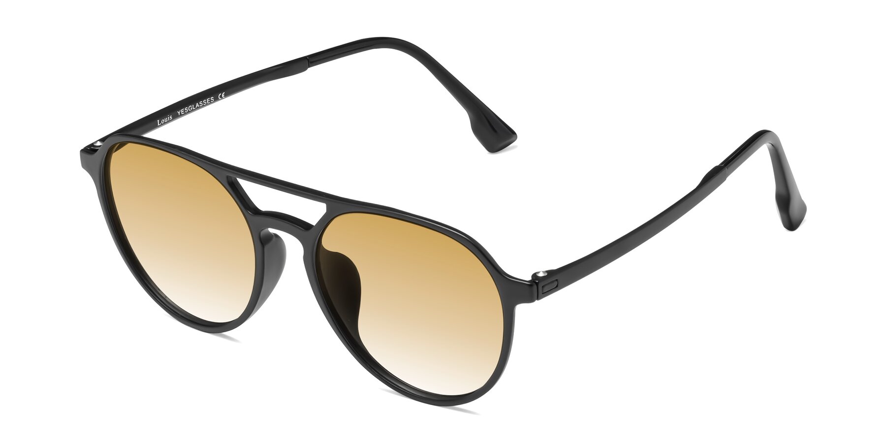 Angle of Louis in Matte Black with Champagne Gradient Lenses