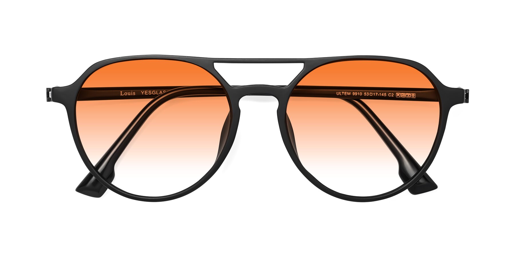 Folded Front of Louis in Matte Black with Orange Gradient Lenses