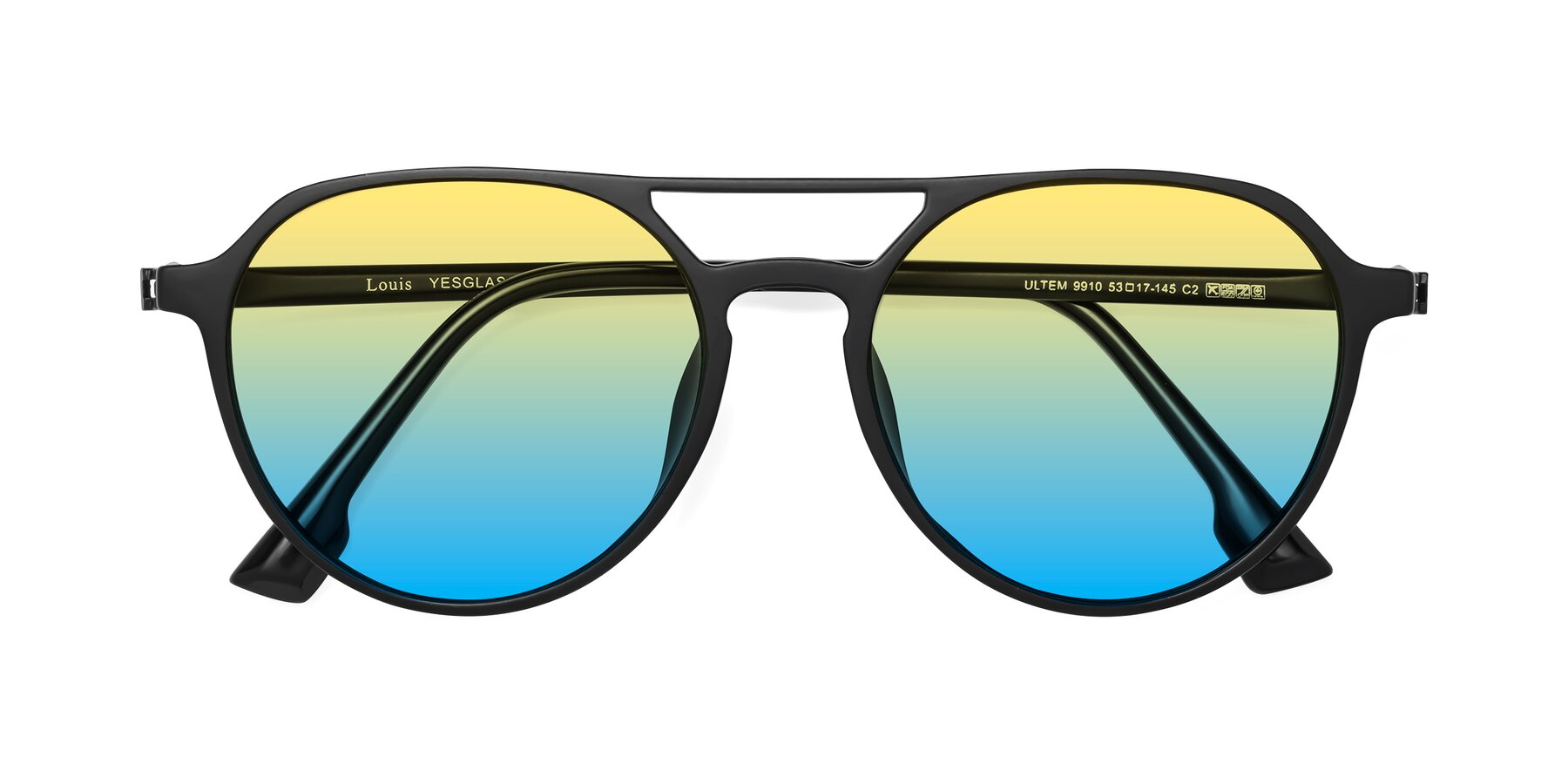 Folded Front of Louis in Matte Black with Yellow / Blue Gradient Lenses