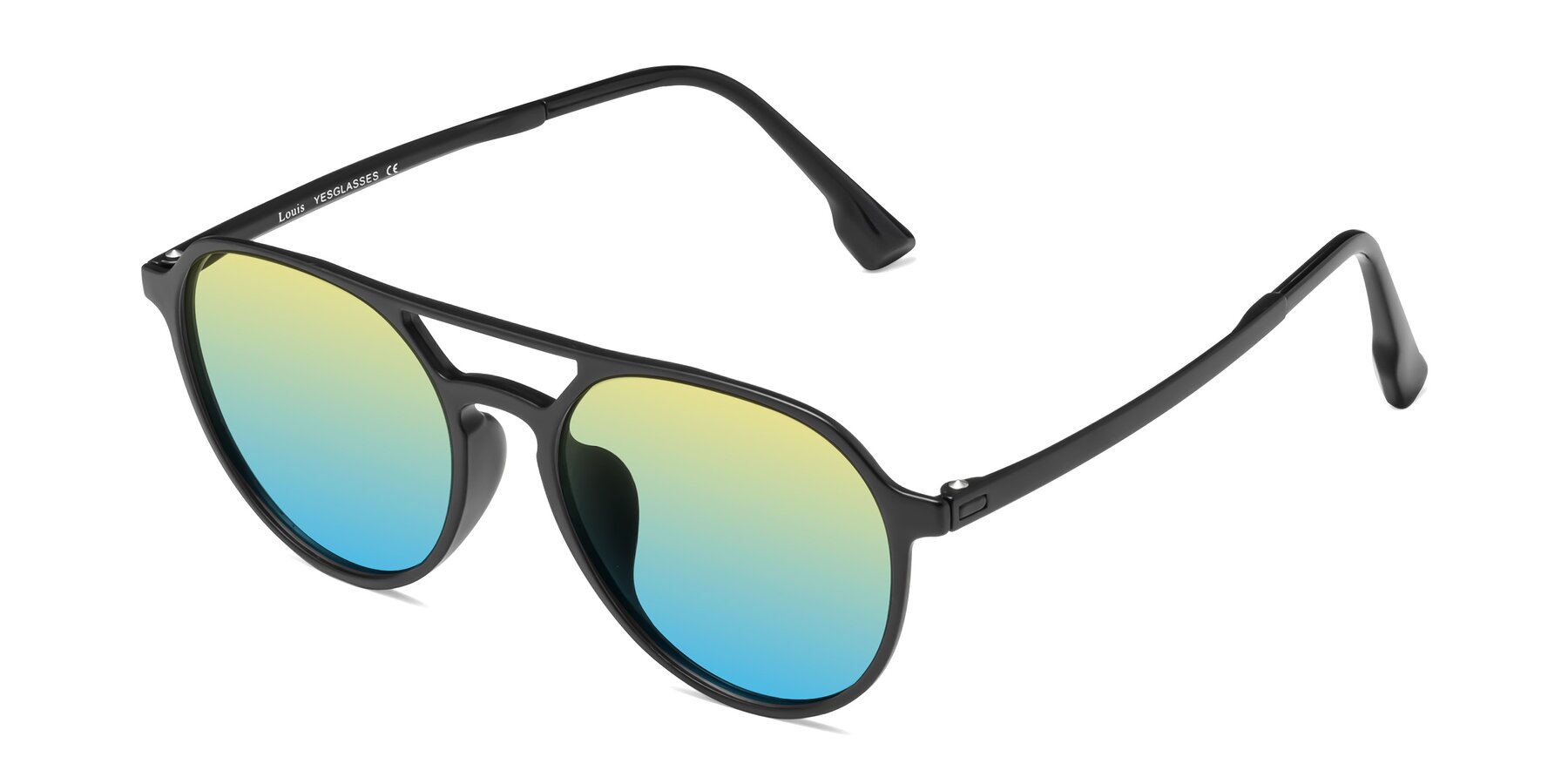 Angle of Louis in Matte Black with Yellow / Blue Gradient Lenses