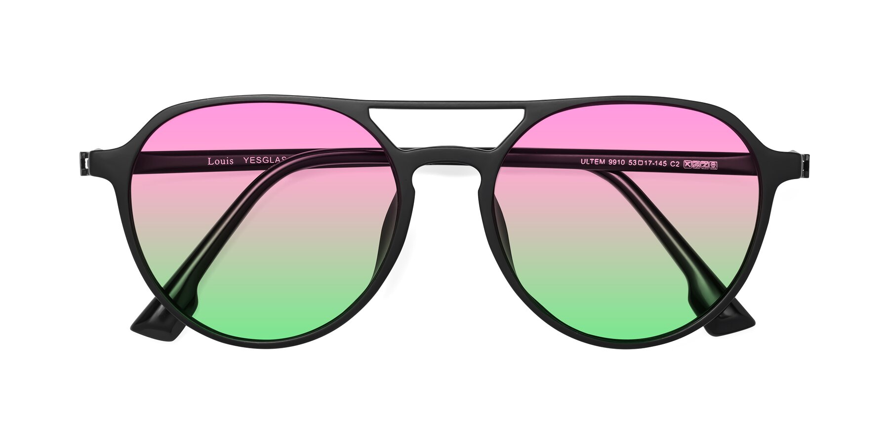 Folded Front of Louis in Matte Black with Pink / Green Gradient Lenses