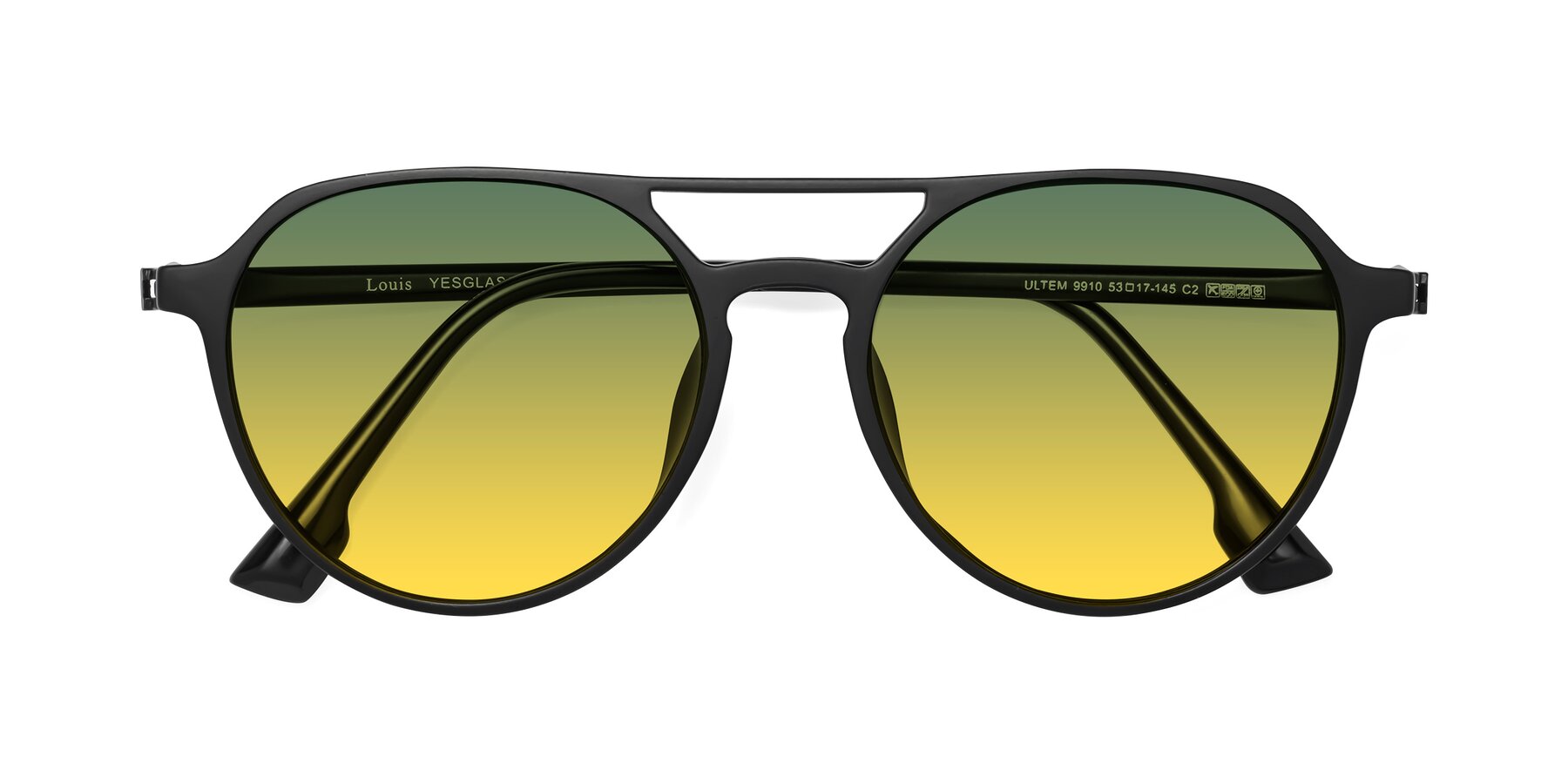 Folded Front of Louis in Matte Black with Green / Yellow Gradient Lenses