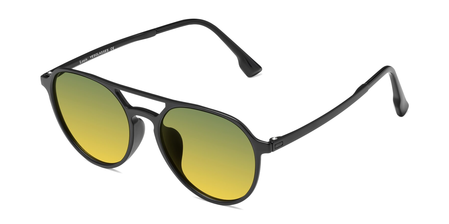 Angle of Louis in Matte Black with Green / Yellow Gradient Lenses