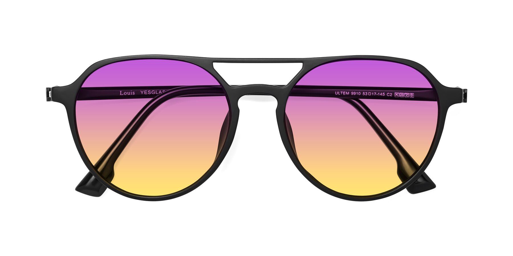 Folded Front of Louis in Matte Black with Purple / Yellow Gradient Lenses