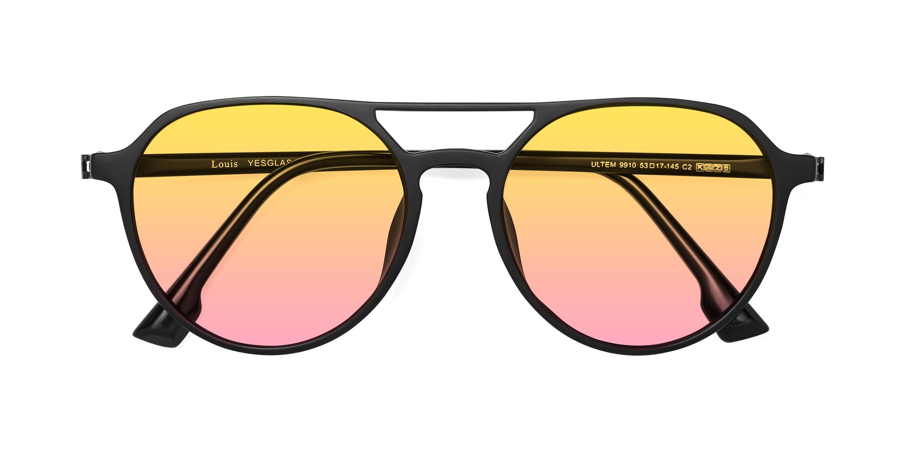 Folded Front of Louis in Matte Black with Yellow / Pink Gradient Lenses