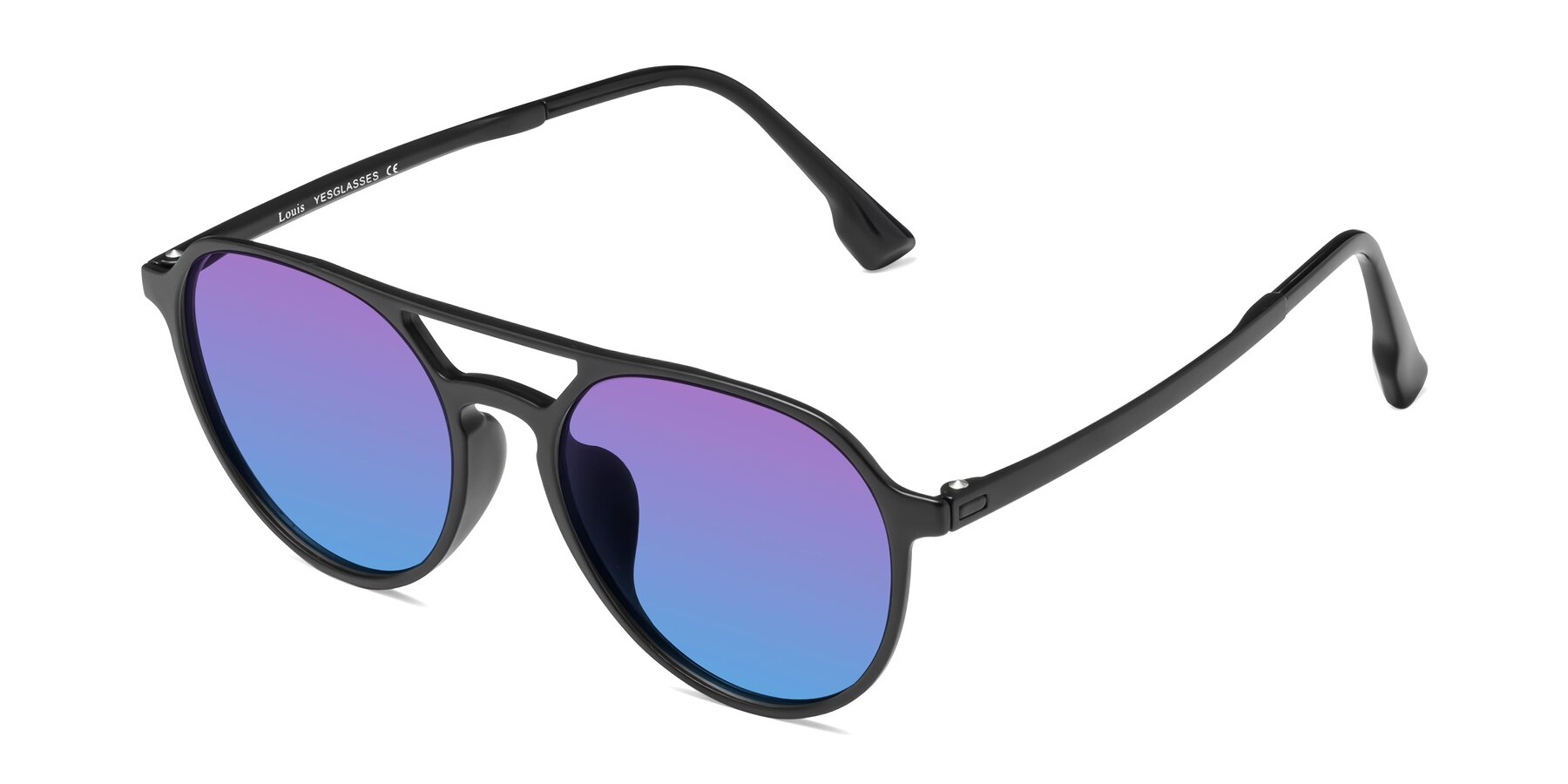 Angle of Louis in Matte Black with Purple / Blue Gradient Lenses