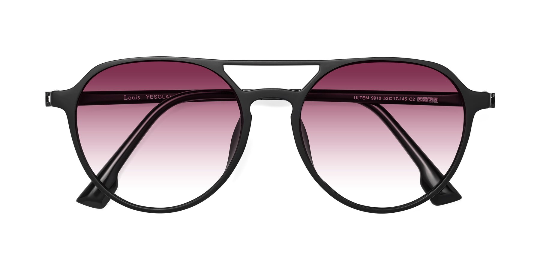 Folded Front of Louis in Matte Black with Wine Gradient Lenses