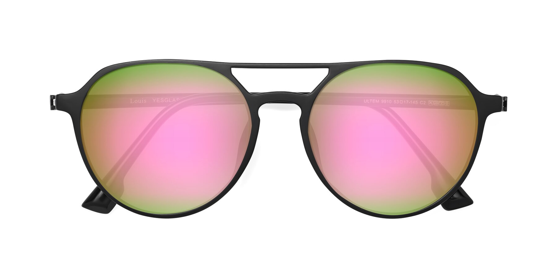 Folded Front of Louis in Matte Black with Pink Mirrored Lenses