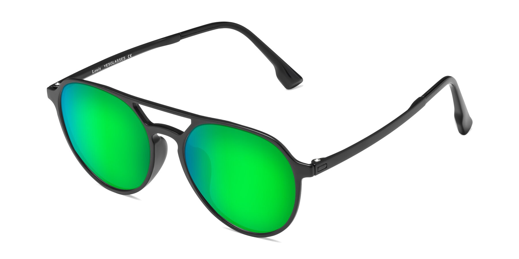 Angle of Louis in Matte Black with Green Mirrored Lenses