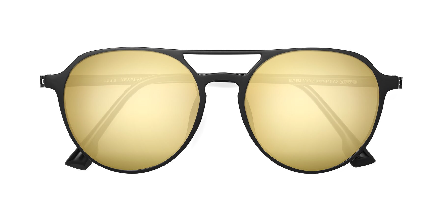 Folded Front of Louis in Matte Black with Gold Mirrored Lenses