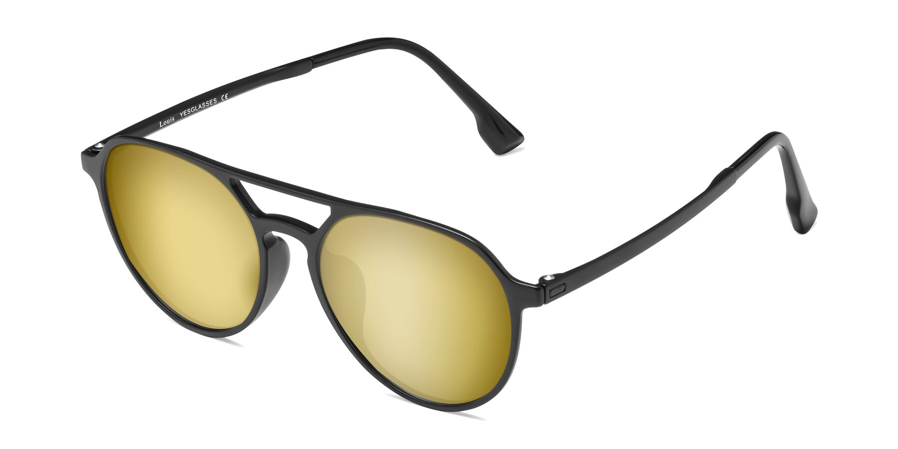 Angle of Louis in Matte Black with Gold Mirrored Lenses