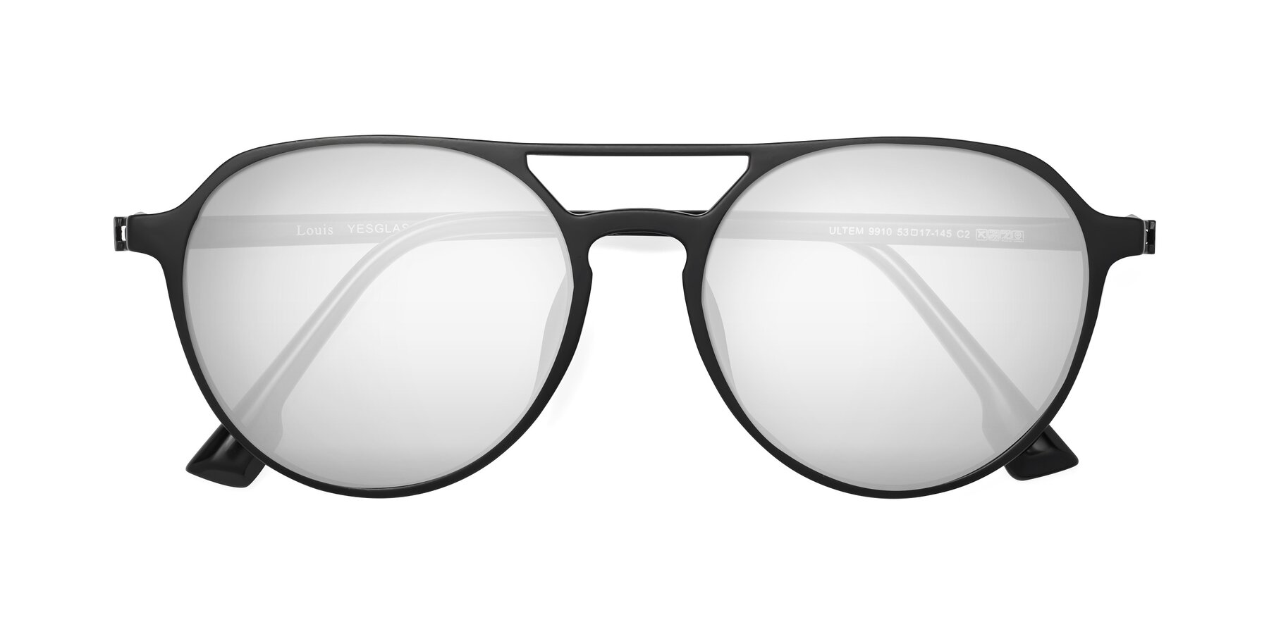 Folded Front of Louis in Matte Black with Silver Mirrored Lenses
