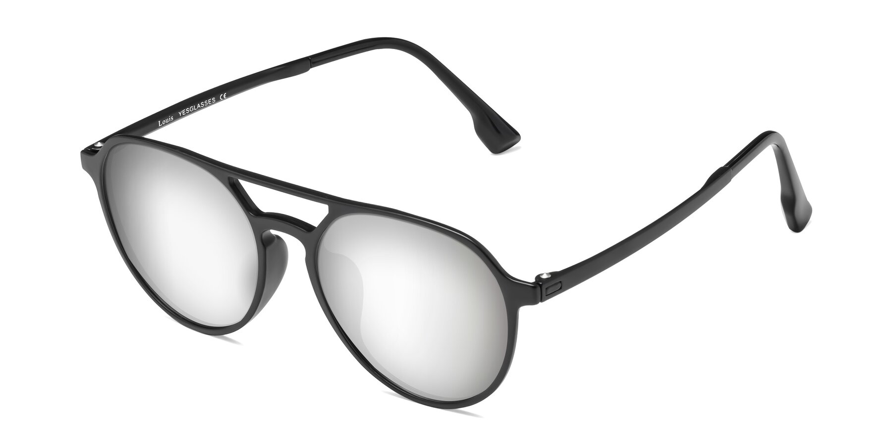 Angle of Louis in Matte Black with Silver Mirrored Lenses