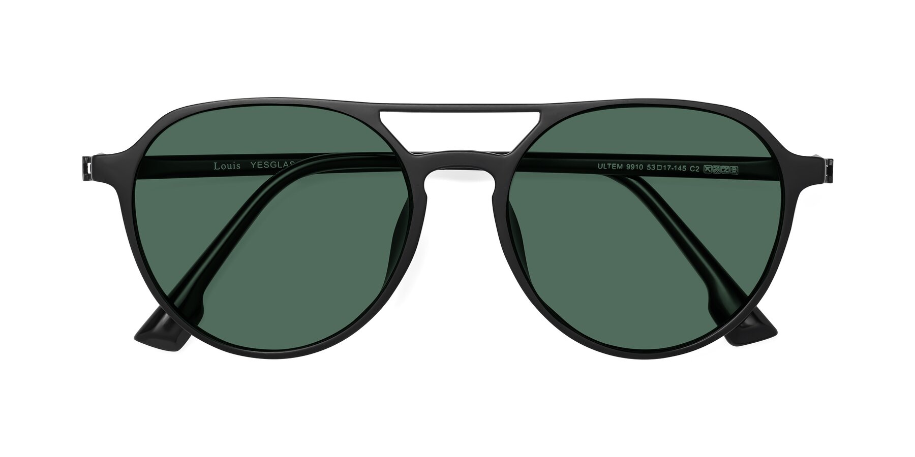 Folded Front of Louis in Matte Black with Green Polarized Lenses