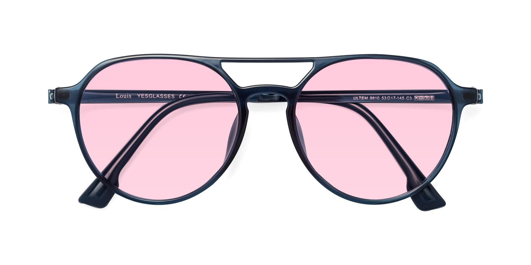 Folded Front of Louis in Blue with Light Pink Tinted Lenses