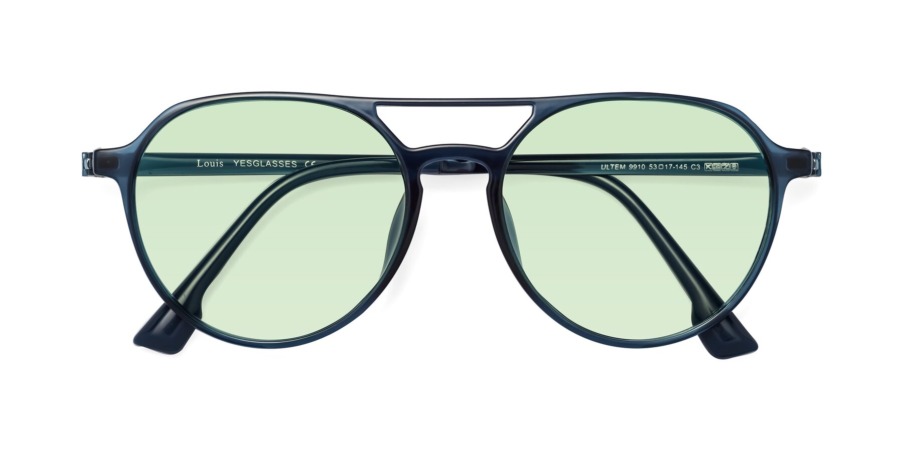 Folded Front of Louis in Blue with Light Green Tinted Lenses