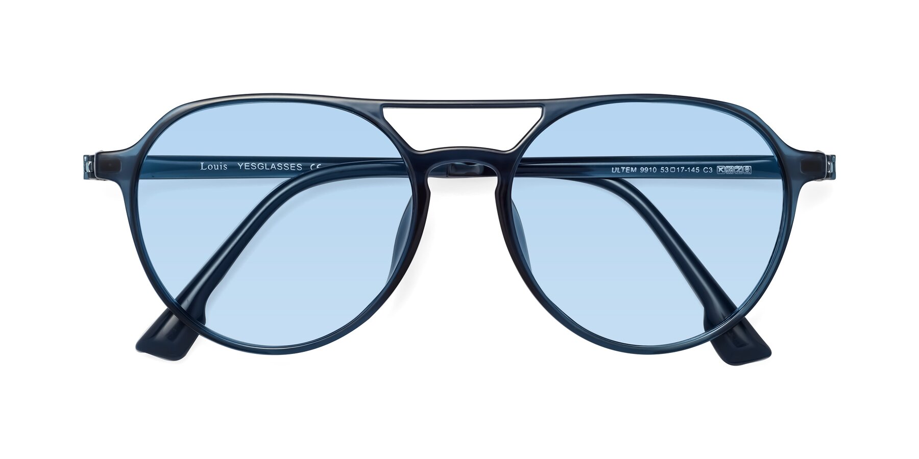 Folded Front of Louis in Blue with Light Blue Tinted Lenses