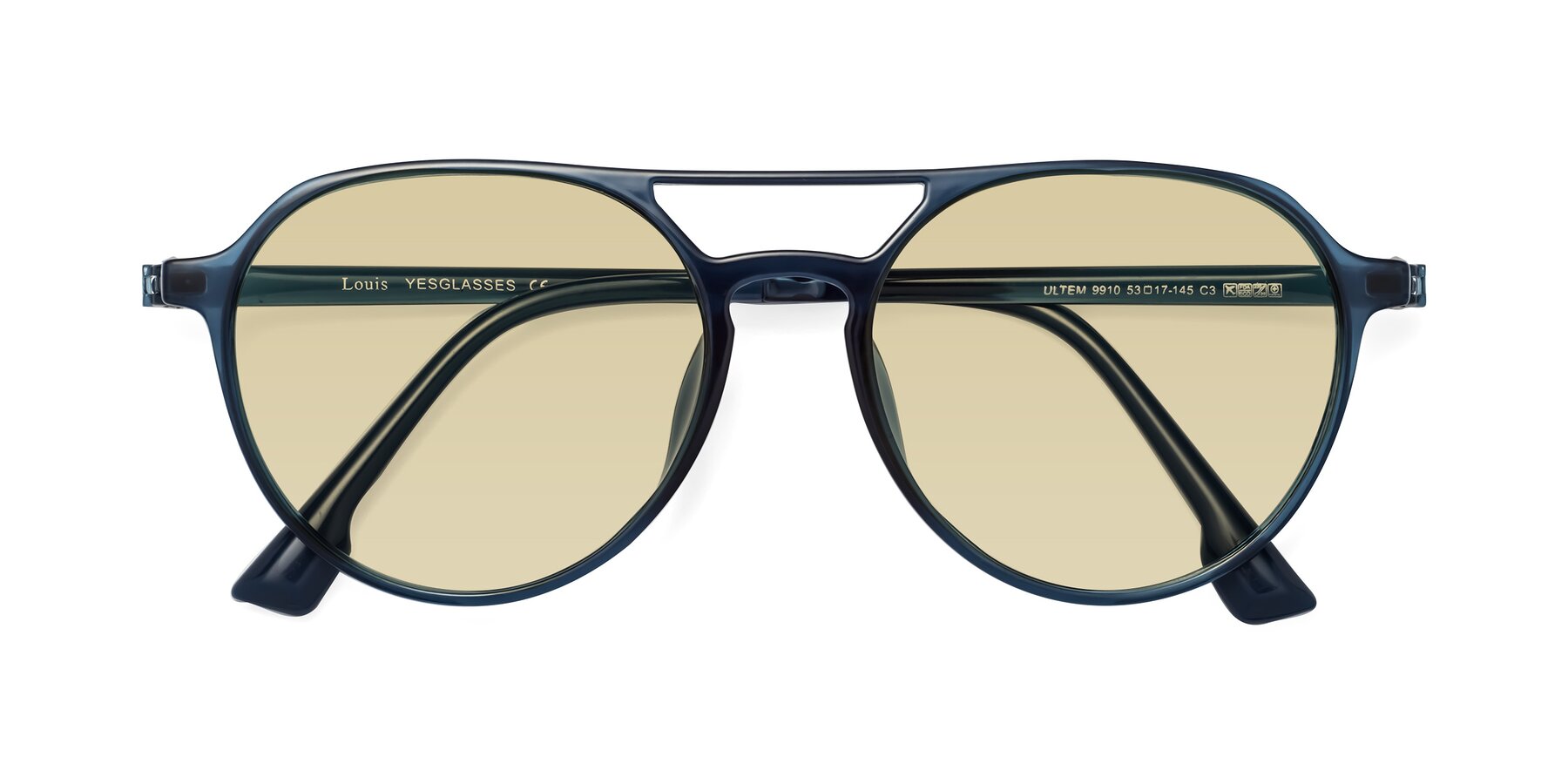 Folded Front of Louis in Blue with Light Champagne Tinted Lenses
