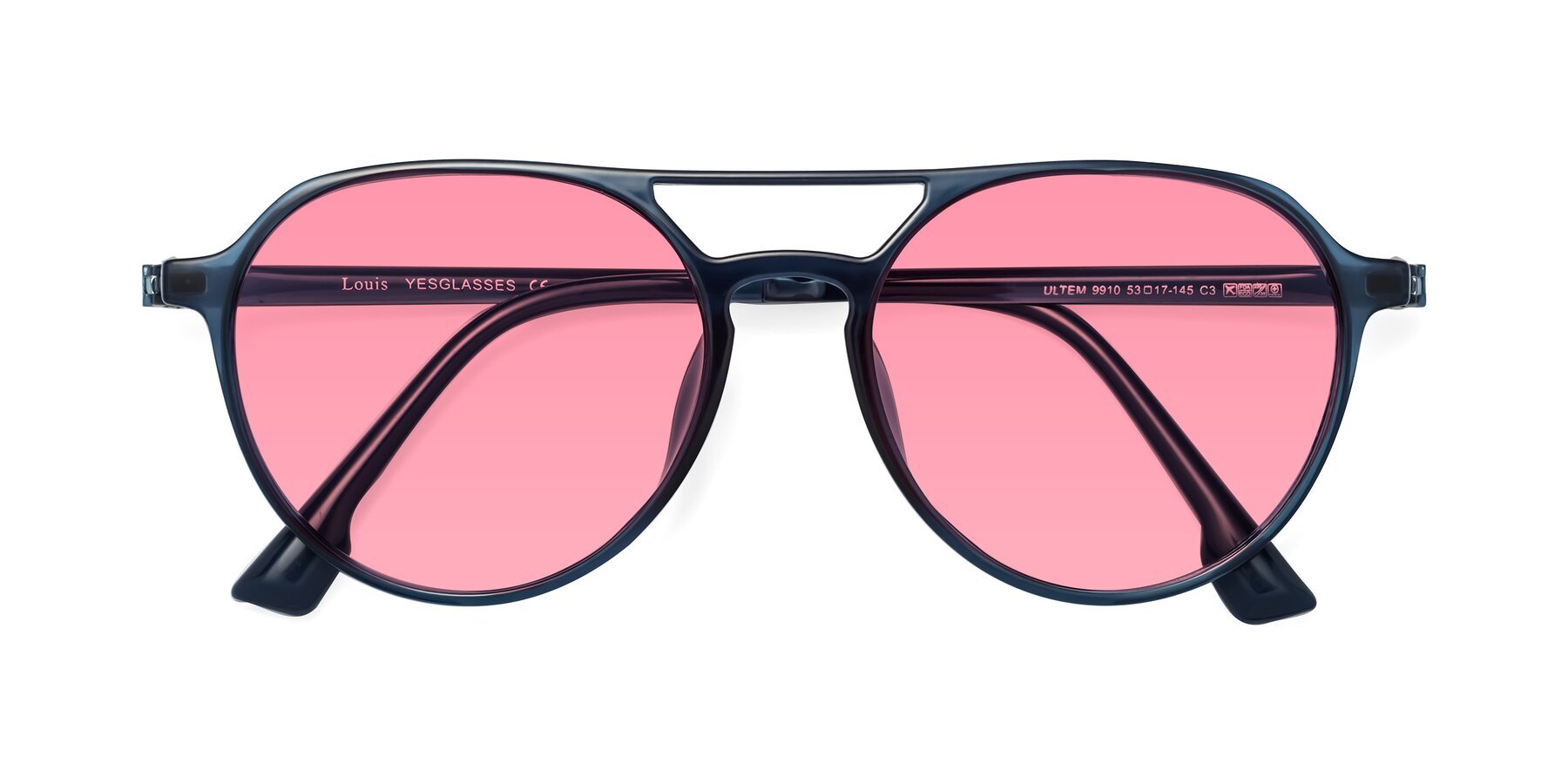 Folded Front of Louis in Blue with Pink Tinted Lenses