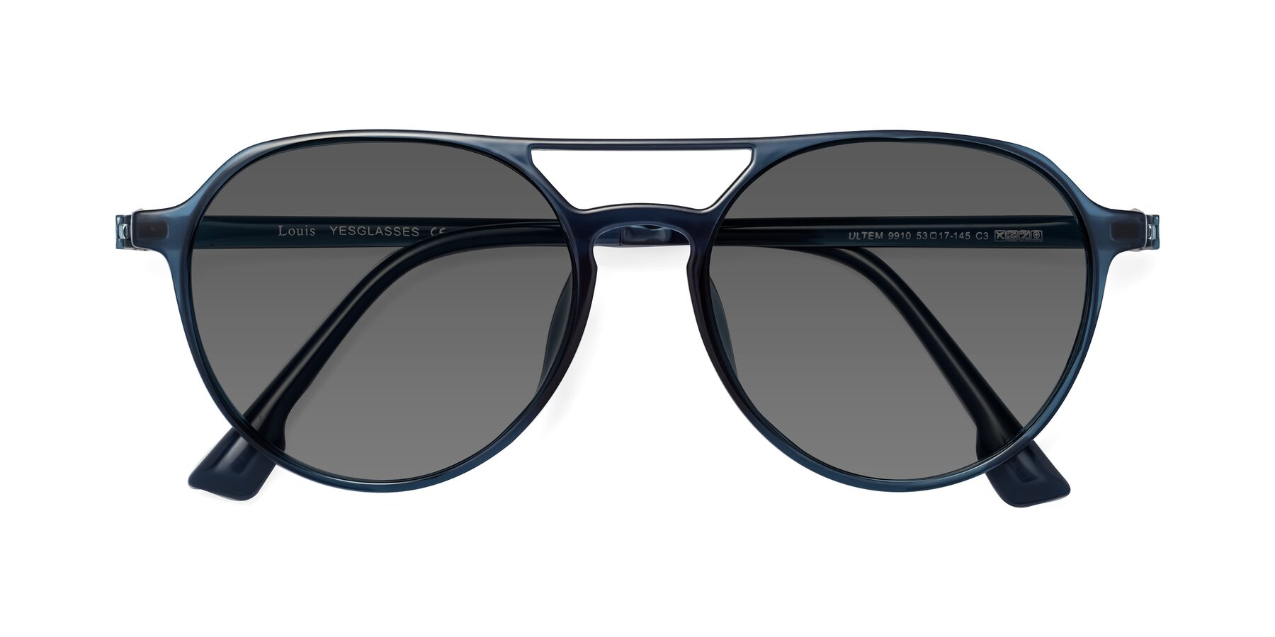 Folded Front of Louis in Blue with Medium Gray Tinted Lenses