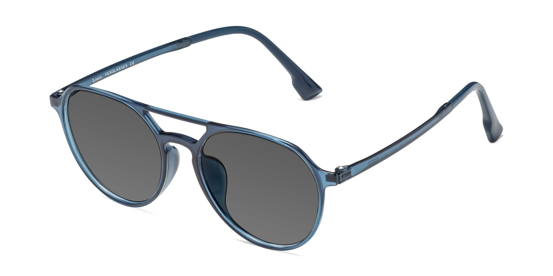 Angle of Louis in Blue with Medium Gray Tinted Lenses