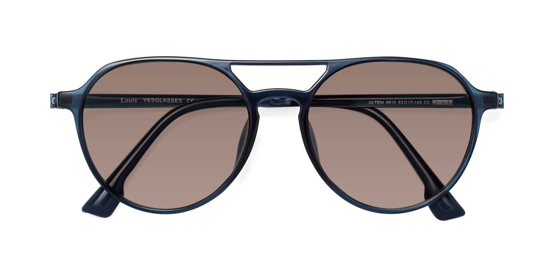 Folded Front of Louis in Blue with Medium Brown Tinted Lenses