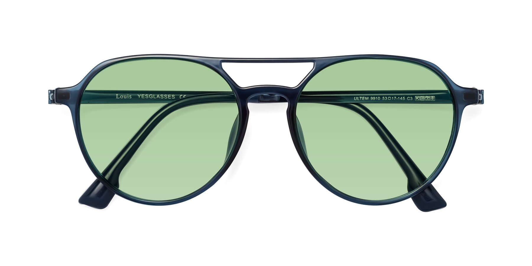 Folded Front of Louis in Blue with Medium Green Tinted Lenses