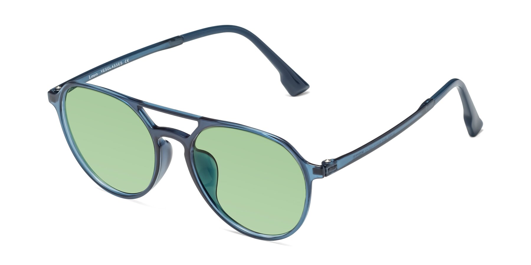 Angle of Louis in Blue with Medium Green Tinted Lenses