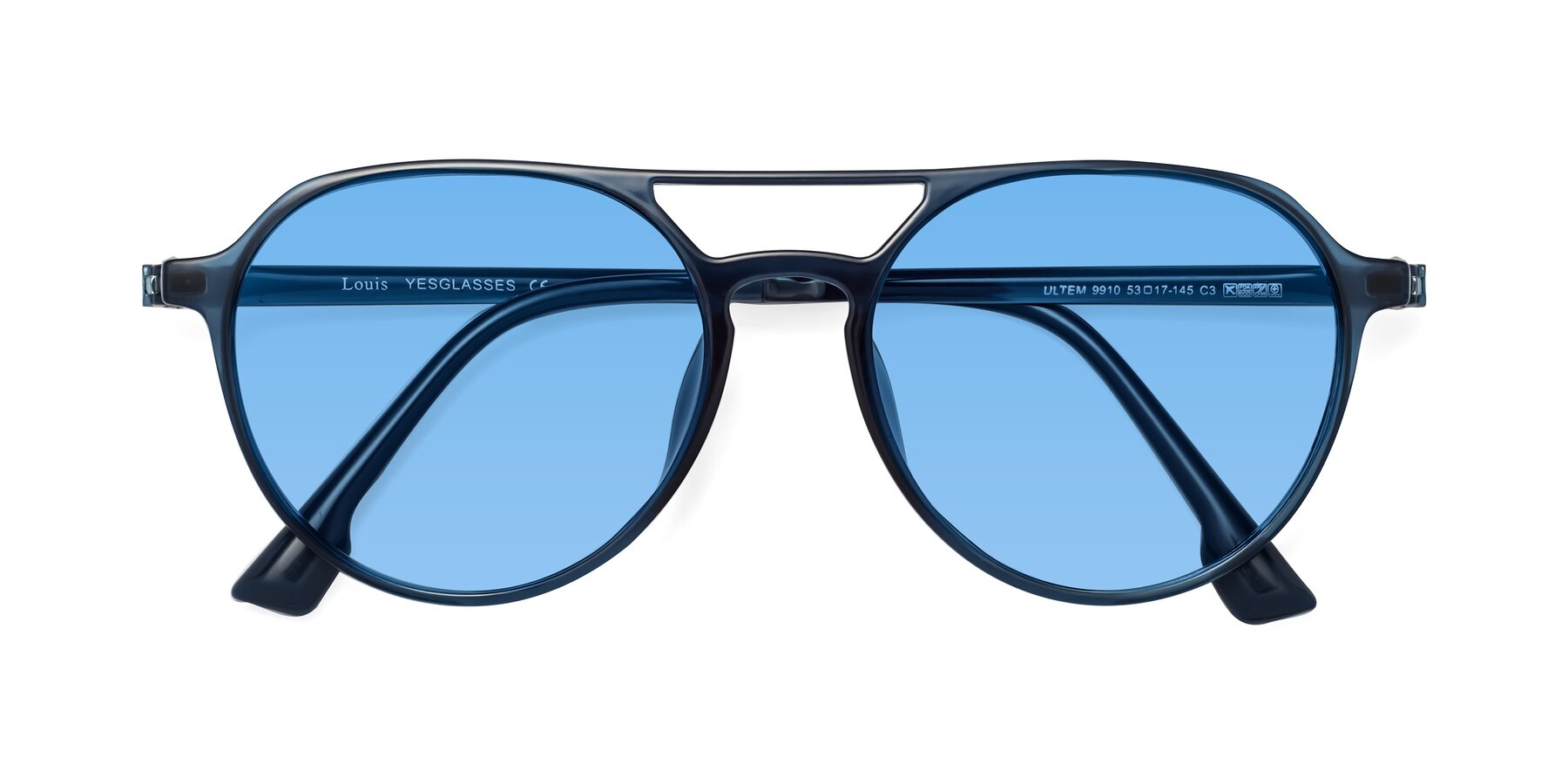 Folded Front of Louis in Blue with Medium Blue Tinted Lenses