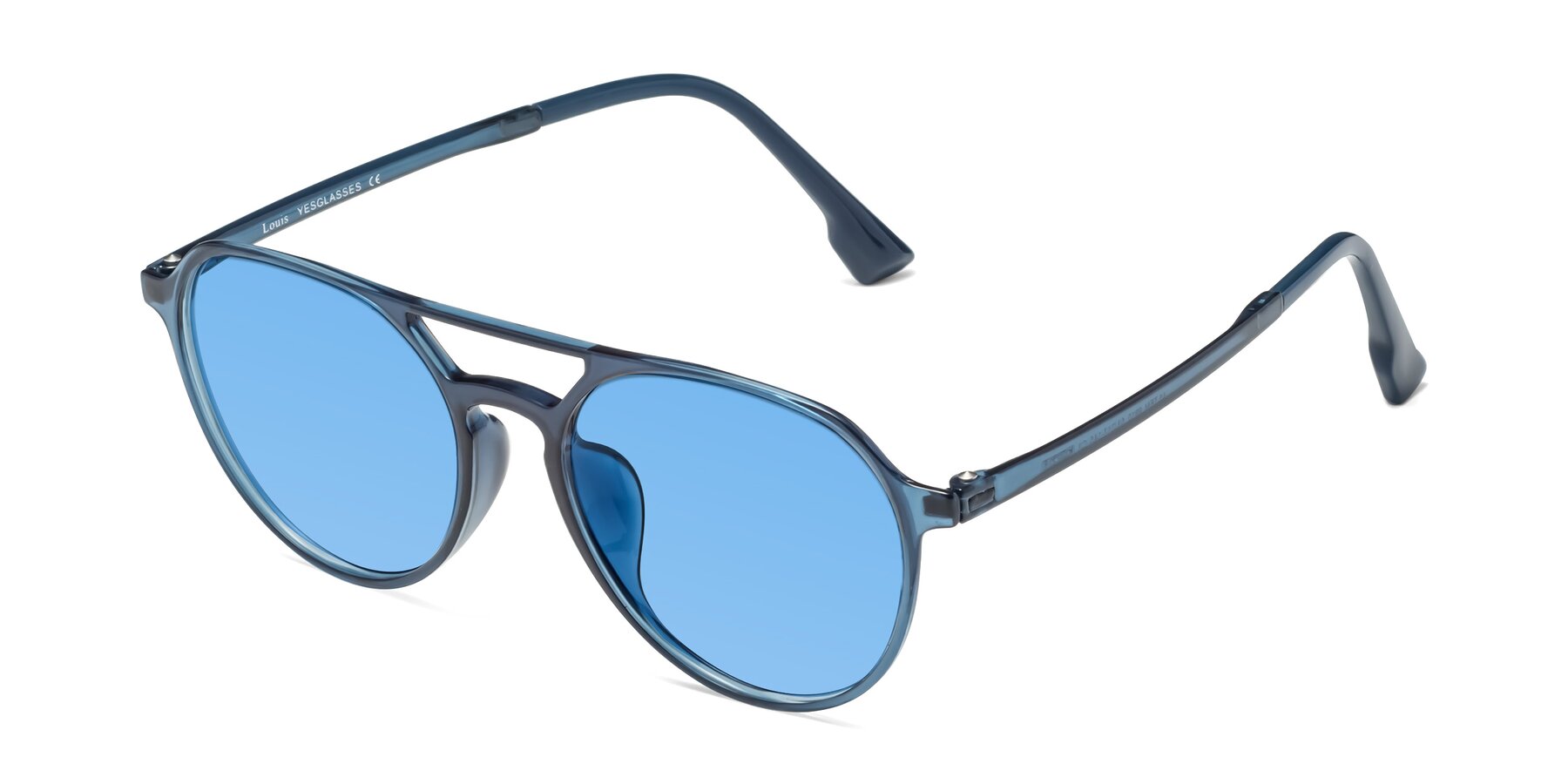 Angle of Louis in Blue with Medium Blue Tinted Lenses