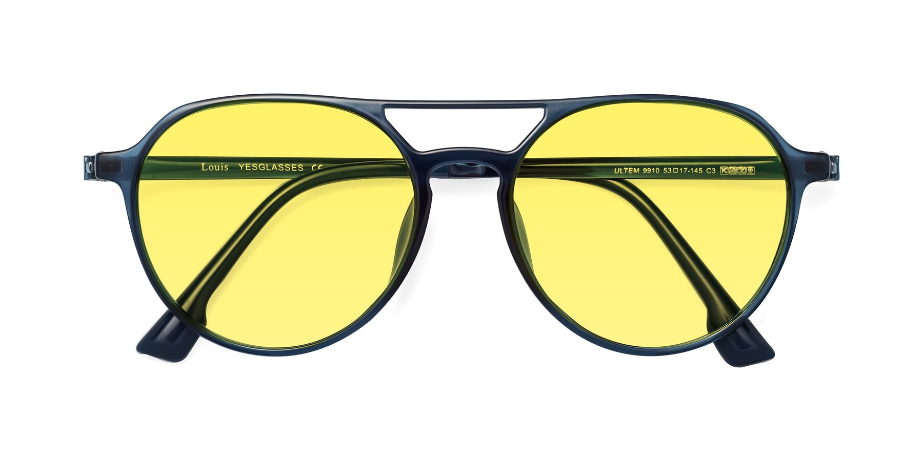 Folded Front of Louis in Blue with Medium Yellow Tinted Lenses