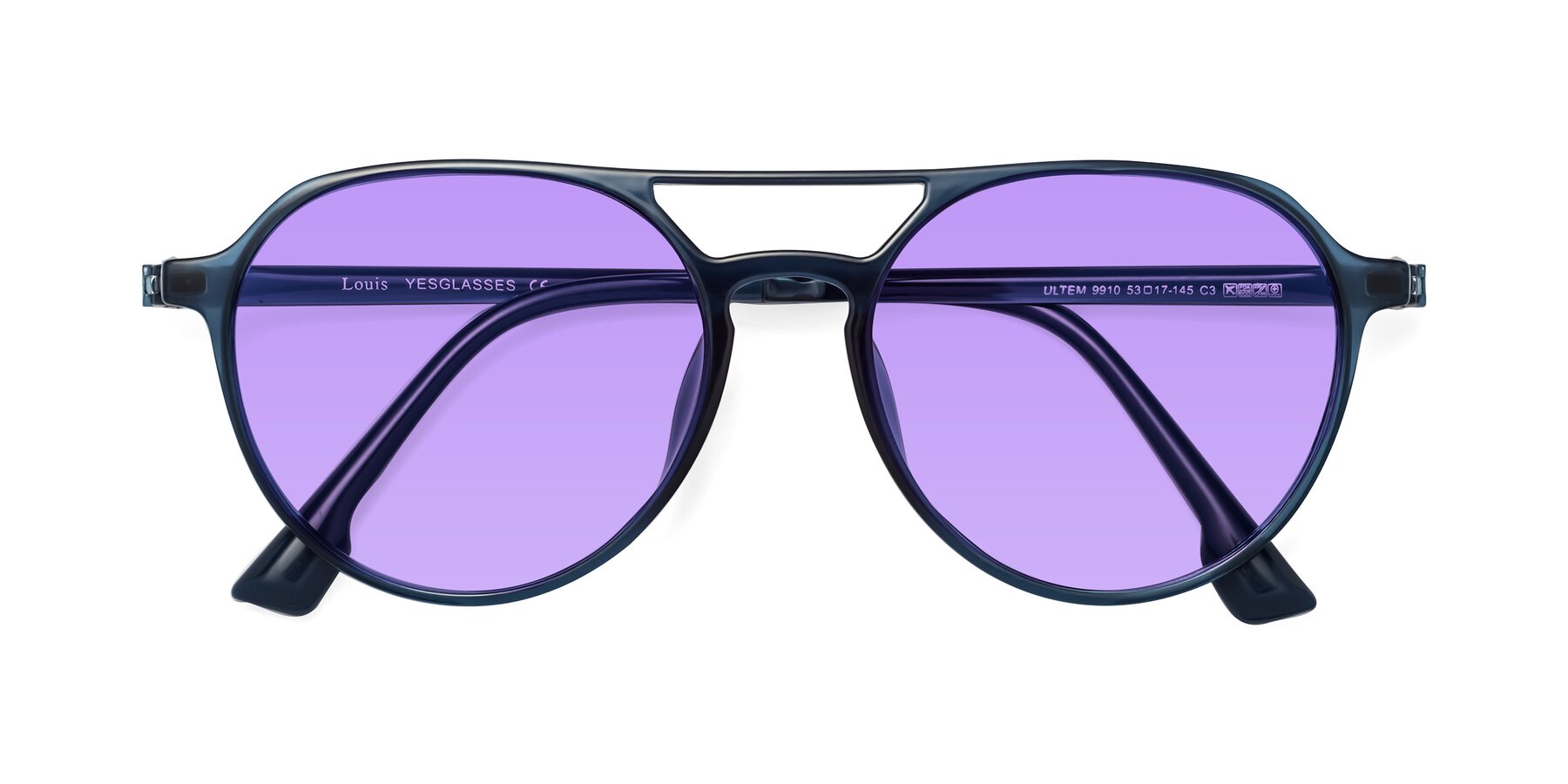 Folded Front of Louis in Blue with Medium Purple Tinted Lenses