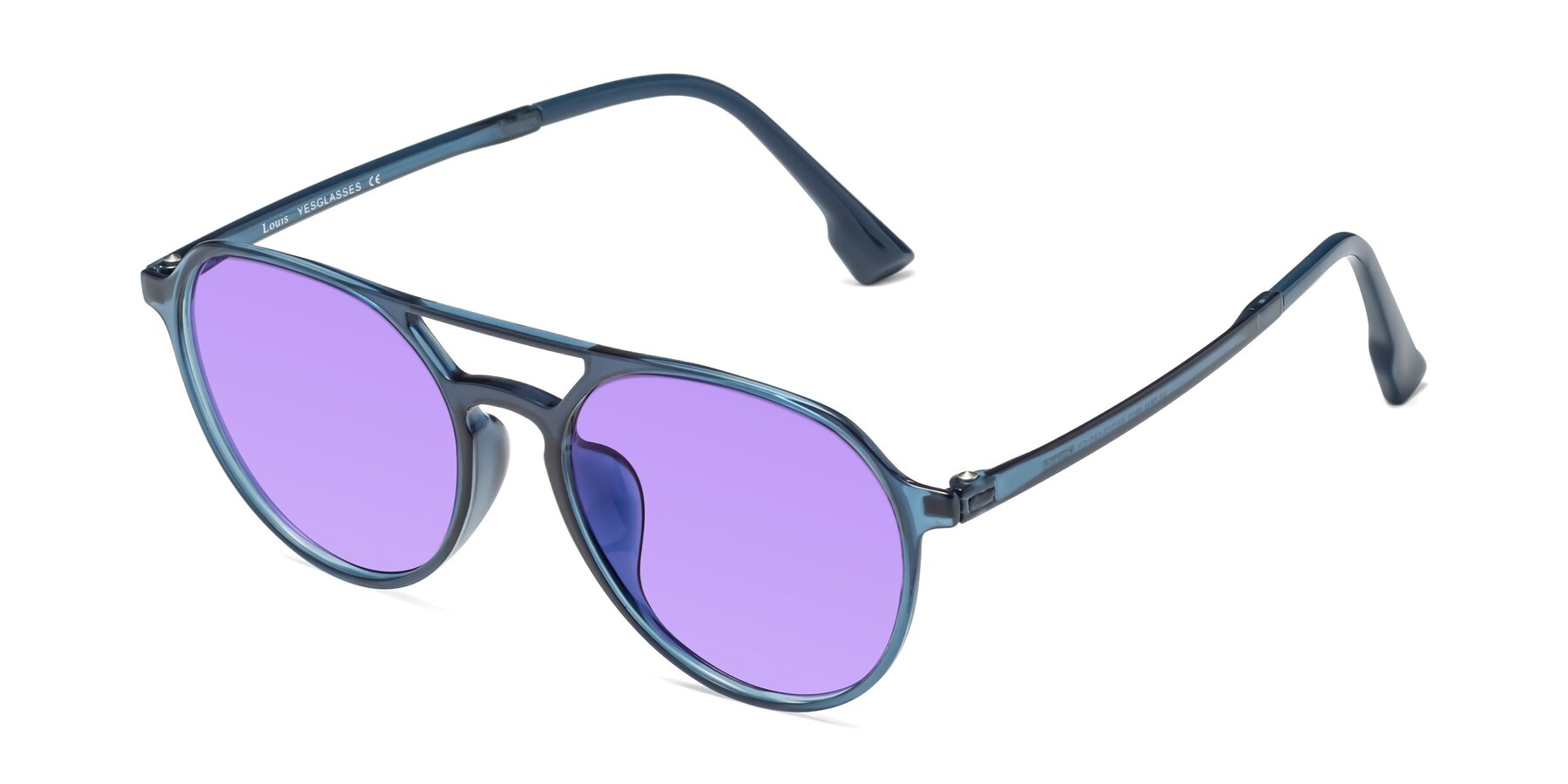 Angle of Louis in Blue with Medium Purple Tinted Lenses