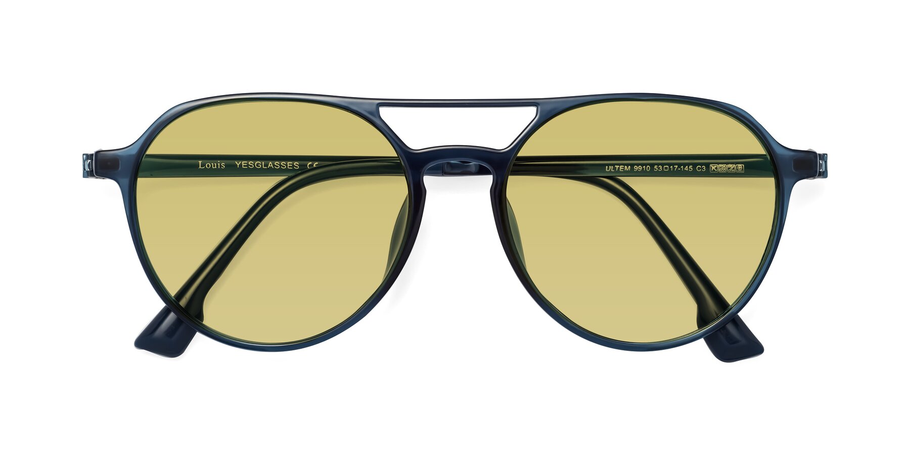 Folded Front of Louis in Blue with Medium Champagne Tinted Lenses