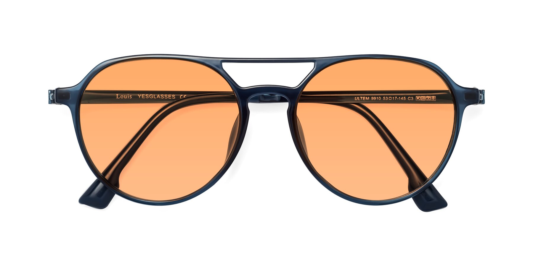 Folded Front of Louis in Blue with Medium Orange Tinted Lenses