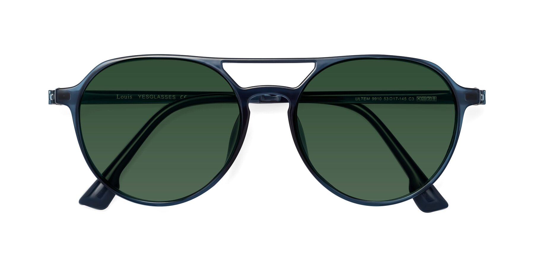 Folded Front of Louis in Blue with Green Tinted Lenses