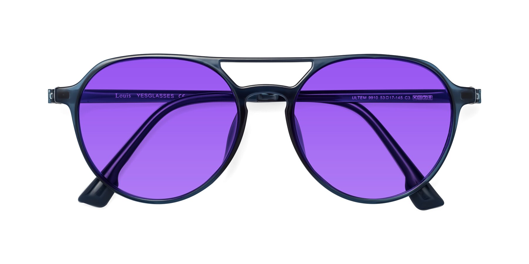 Folded Front of Louis in Blue with Purple Tinted Lenses