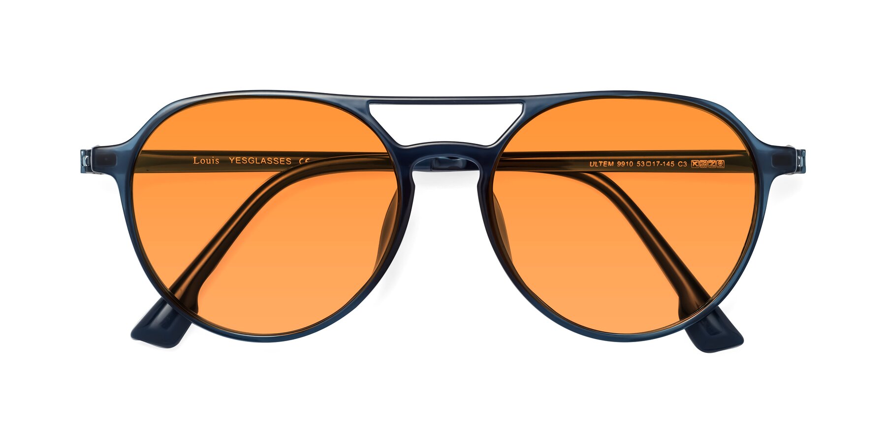 Folded Front of Louis in Blue with Orange Tinted Lenses